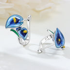 925 Sterling Silver Blue Horseshoe Lotus Ear Studs Hoop Earrings Trendy Gift