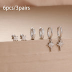 6PCS Exquisite Zircon Geometric Circle Earrings Set Gold Colour Steel