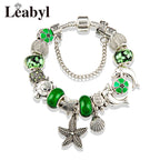 Classic Dolphin Charm Bracelet Blue Murano Crystal Glass DIY Bead Bangle