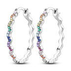 925 Sterling Silver Rainbow Gradient Versatile Hoop Earrings Fine Birthday Gift