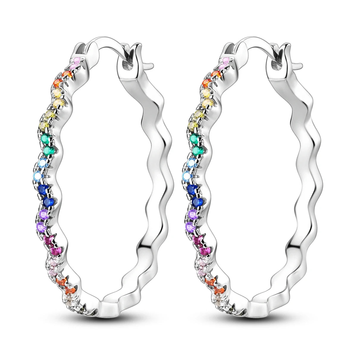 925 Sterling Silver Rainbow Gradient Versatile Hoop Earrings Fine Birthday Gift