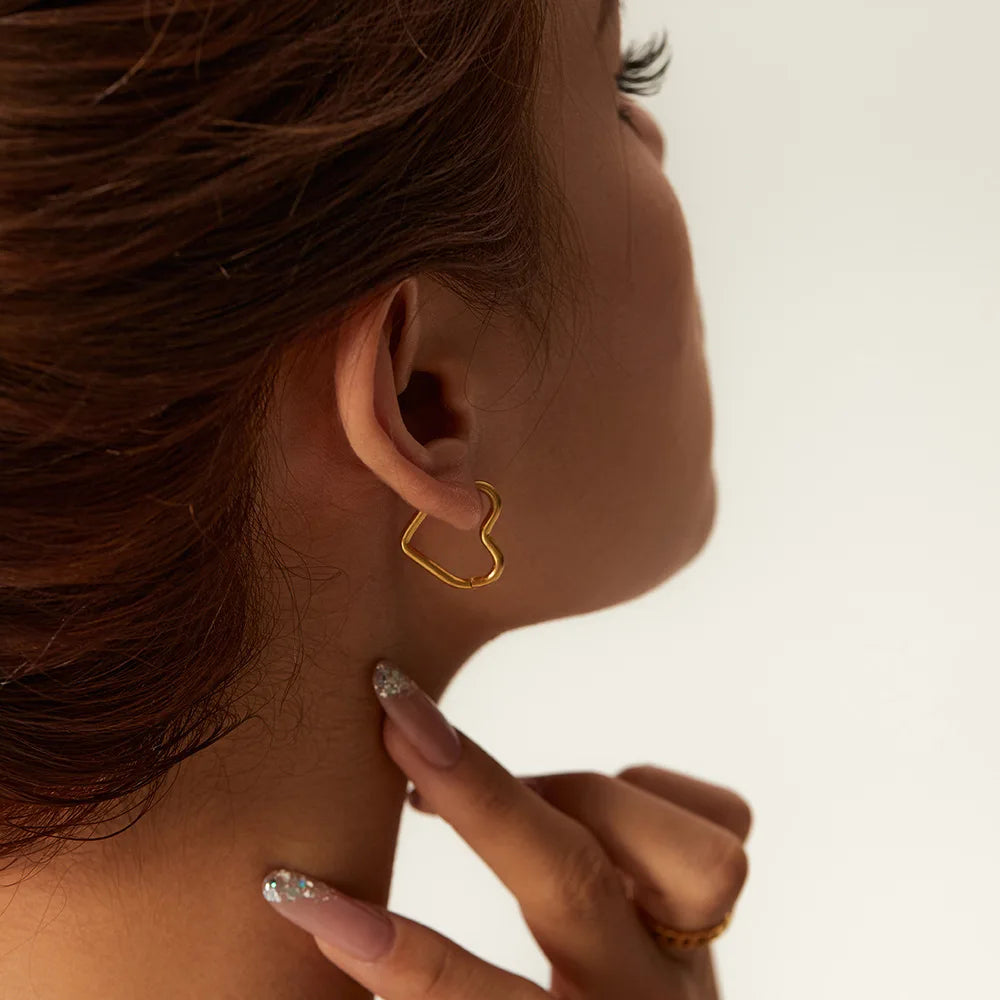 Fashion Minimalist Gold Colour Stainless Steel Heart Earrings Punk