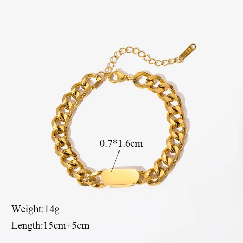 Gold Colour Stainless Steel Link Chain Bracelet Non-Fading Jewellery