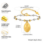 Two Tone Stainless Steel Virgin Mary Bracelet for Women, Rosary Beaded Cross Bracelets, Non Tarnish Religious Jewelry