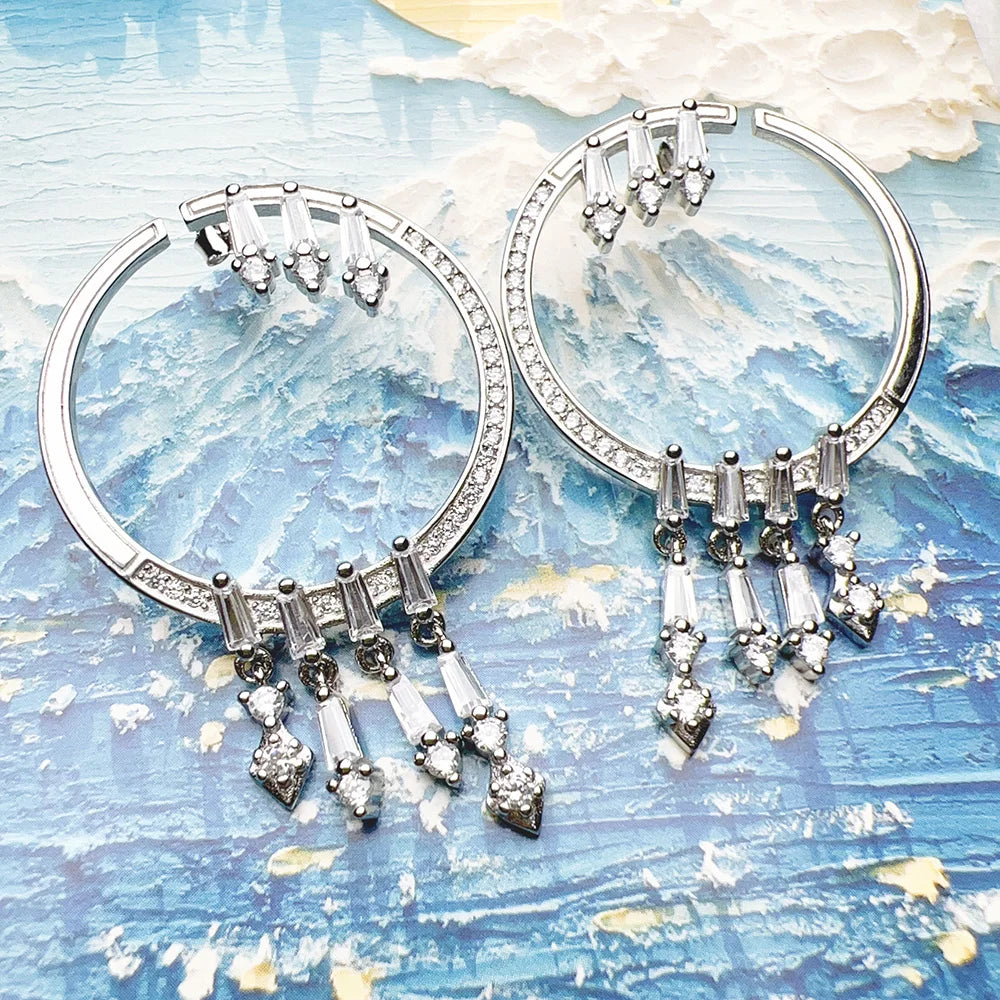 Winter Sun Rays Hoop Earrings 925 Sterling Silver Trendy Glamour Gift