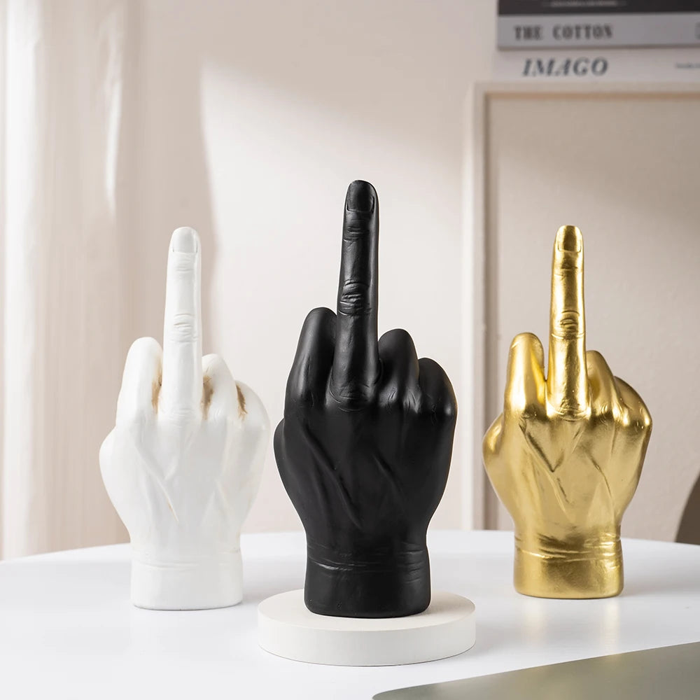 Black Gold Middle Finger Hand Gesture Figurine Pop Modern Art Decoration Accessories