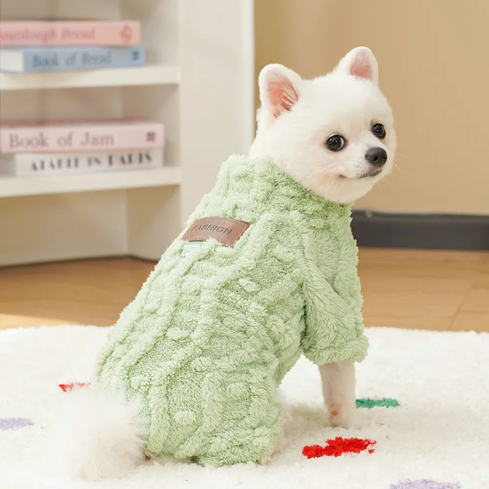 Warm Pet Pajamas Onesie Plush Dog Cat Bodysuit Fleece Lined Winter Costume