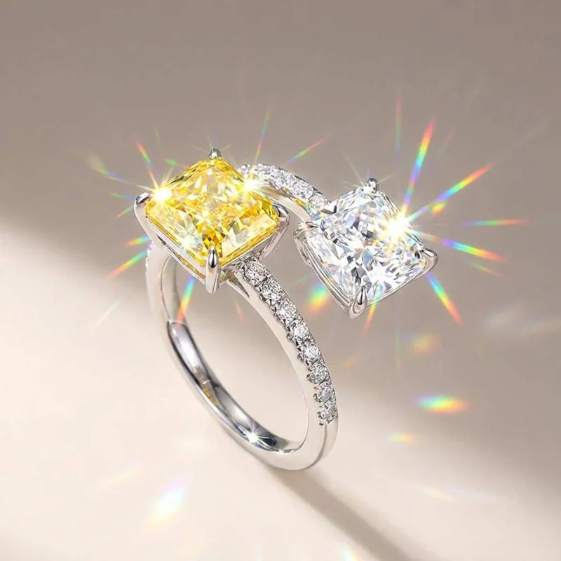 925 Sterling Silver New Style Adjustable Ring Bright Princess Square CZ Engagement Fashion Accessory