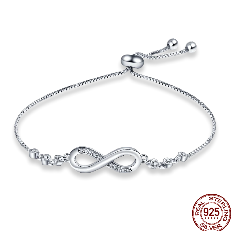 925 Silver 17-20CM Heart Pave Zirconia Original Bracelets Infinity Bracelet Fit DIY Charms Bead Birthday Jewelry Gifts Hot Sale