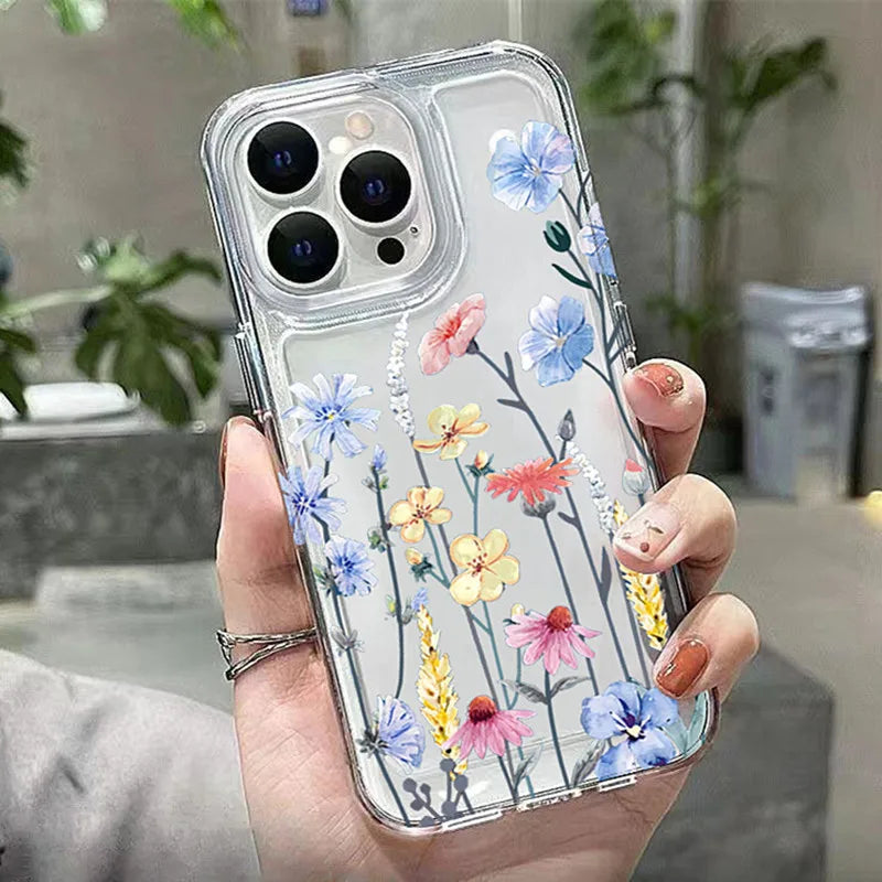 Flower Pattern Clear Case for Redmi 14C 13 12C Note 14 13 12 11 Pro Plus