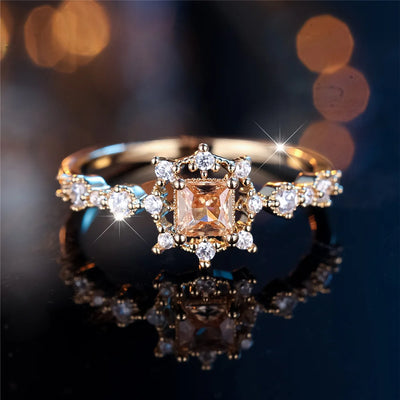 Trendy White Champagne Crystal Ring Vintage Gold Colour Wedding Band Engagement Ring