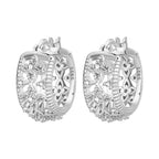 925 Sterling Silver Flower Plant Zircon Circle Hoop Earrings Jewellery Gift