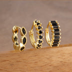 3PCS Stainless Steel Horse Eye Zircon Round Small Hoop Earrings Set