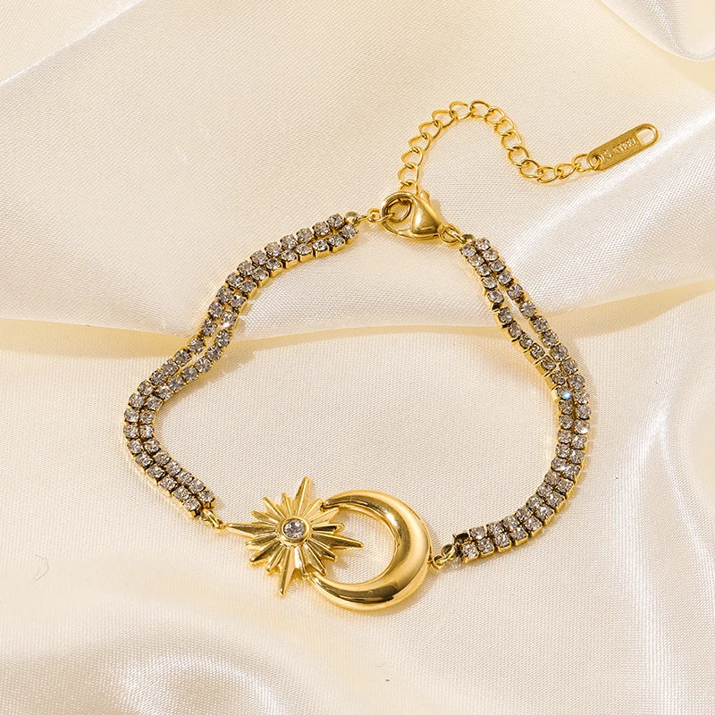 Hexagram Moon Charm Stainless Steel Bracelet Zircon Crystal Jewellery