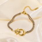 Hexagram Moon Charm Stainless Steel Bracelet Zircon Crystal Jewellery