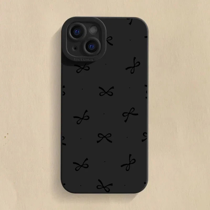 Black Bow Phone Case for iPhone 16 15 14 13 12 11 Pro Max SE