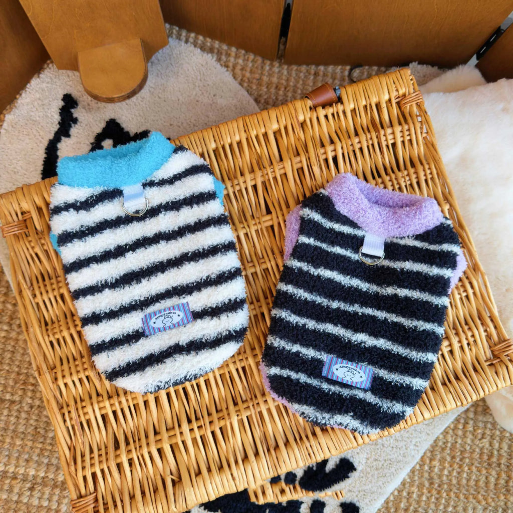 Striped Plush Pet Vest Warm Fleece Dog Cat Sweater Sleeveless Puppy Outfit
