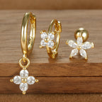 3PCS Four Flower Zircon Little Hoop Earring Star Cartilage Piercing