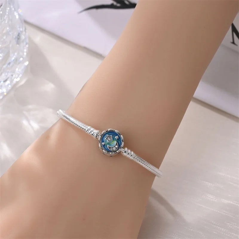 925 Sterling Silver Forever Love Peach Heart Bracelets Star Moon Airplane Earth Bracelets For Women Fit DIY Charms Party Jewelry