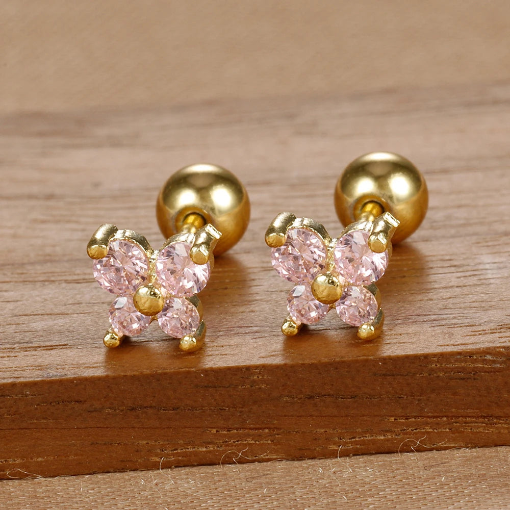 1 Pair Fashion Stainless Steel Zircon Butterfly Pendant Earrings Helix