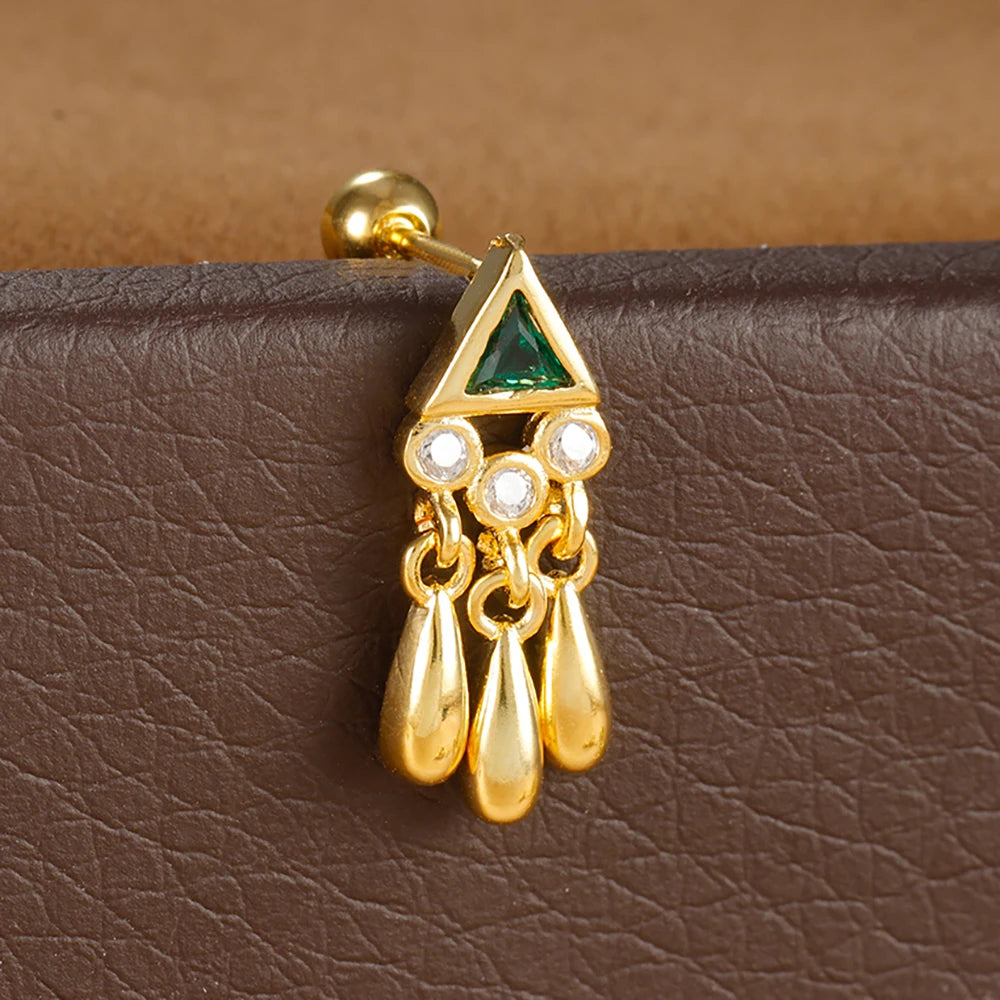 1PC Stainless Steel Zircon Gold Colour Triangle Stud Earrings