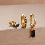3PCS Cute Flower Stainless Steel Blue Zircons Small Hoop Earrings