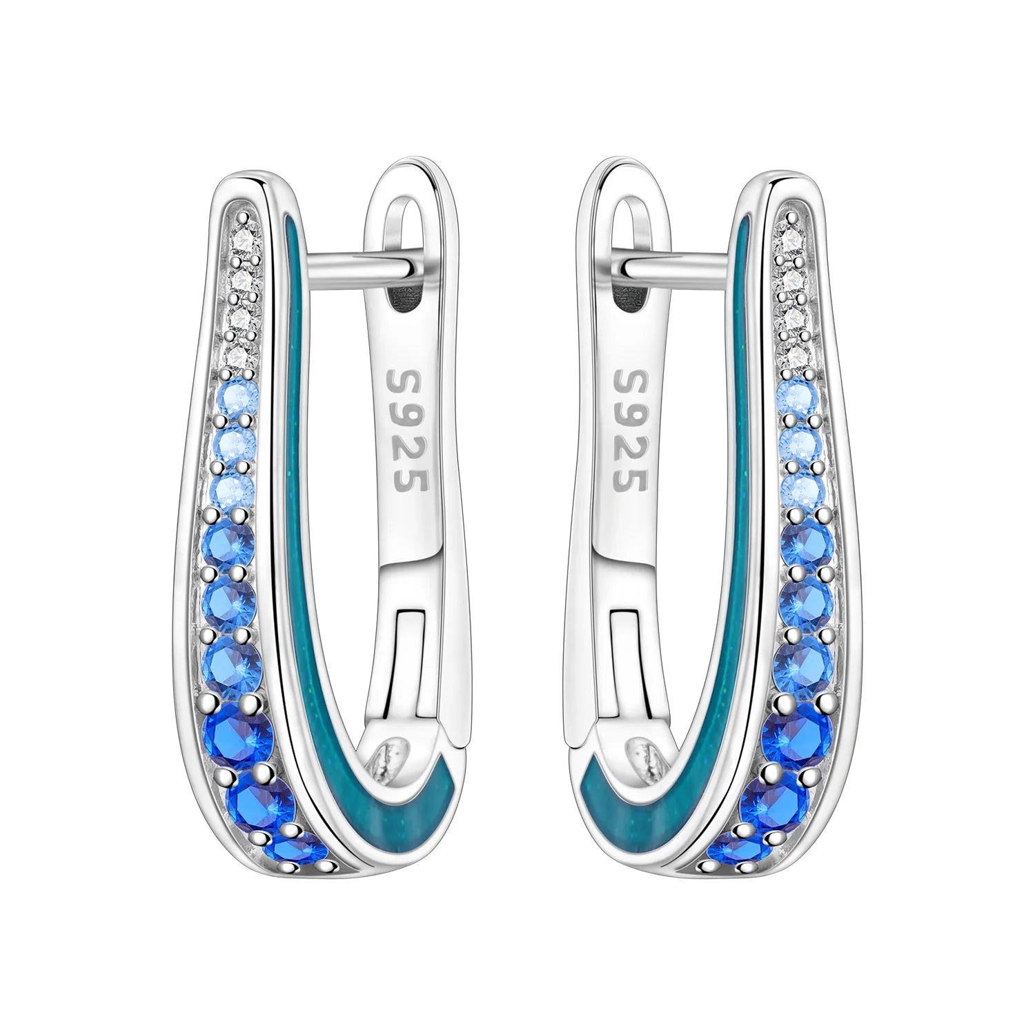 925 Sterling Silver Blue Zircon Starry Sky Hoop Earrings Trendy Jewellery