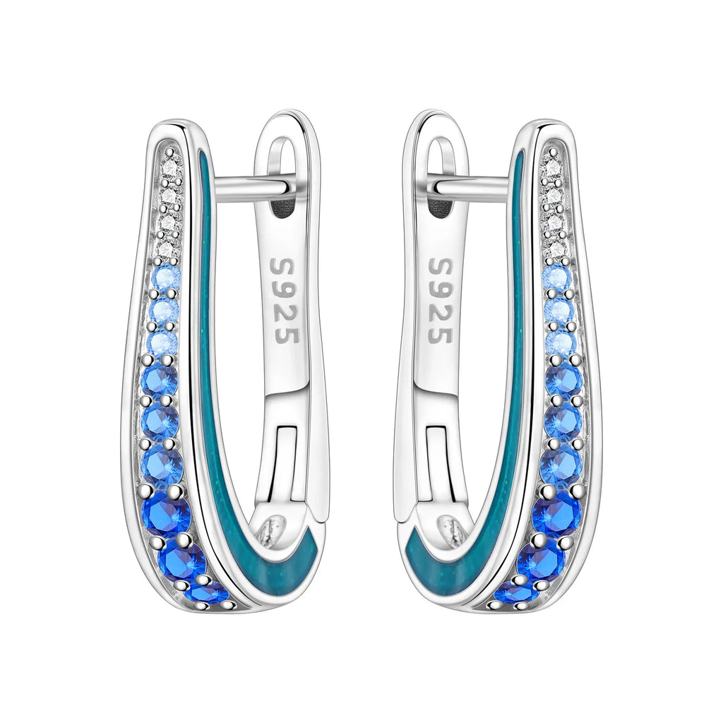 925 Sterling Silver Minimalist Blue Zircon Hoop Earrings Anniversary Gift