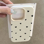 Black Love Heart Lychee Case for iPhone 17 16 15 14 13 12 Pro Max
