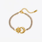 Hexagram Moon Charm Stainless Steel Bracelet Zircon Crystal Jewellery