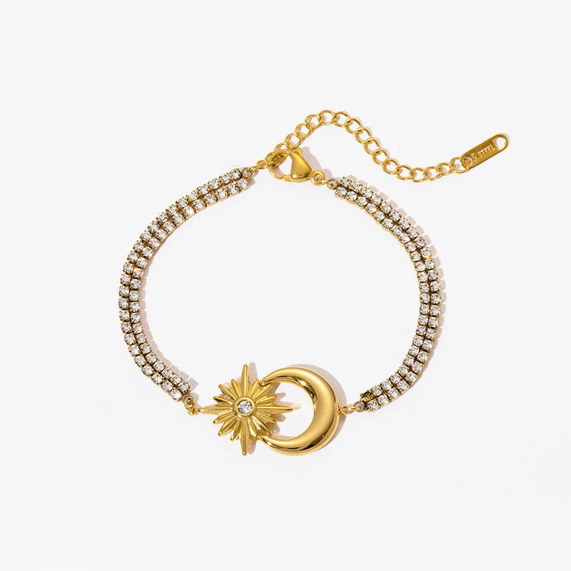 Hexagram Moon Charm Stainless Steel Bracelet Zircon Crystal Jewellery