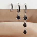 3PCS Stainless Steel Zircon Water Drop Hoop Earrings 18K Gold Heart