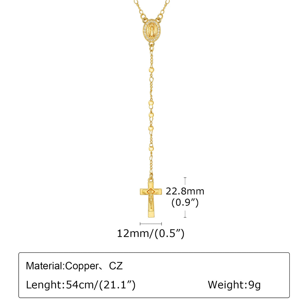 Catholic Cubic Zirconia Rosary Cross Beaded Link Bracelets, Oval Jesus Coss Jewelry, Religion Gold Plated Bracelet
