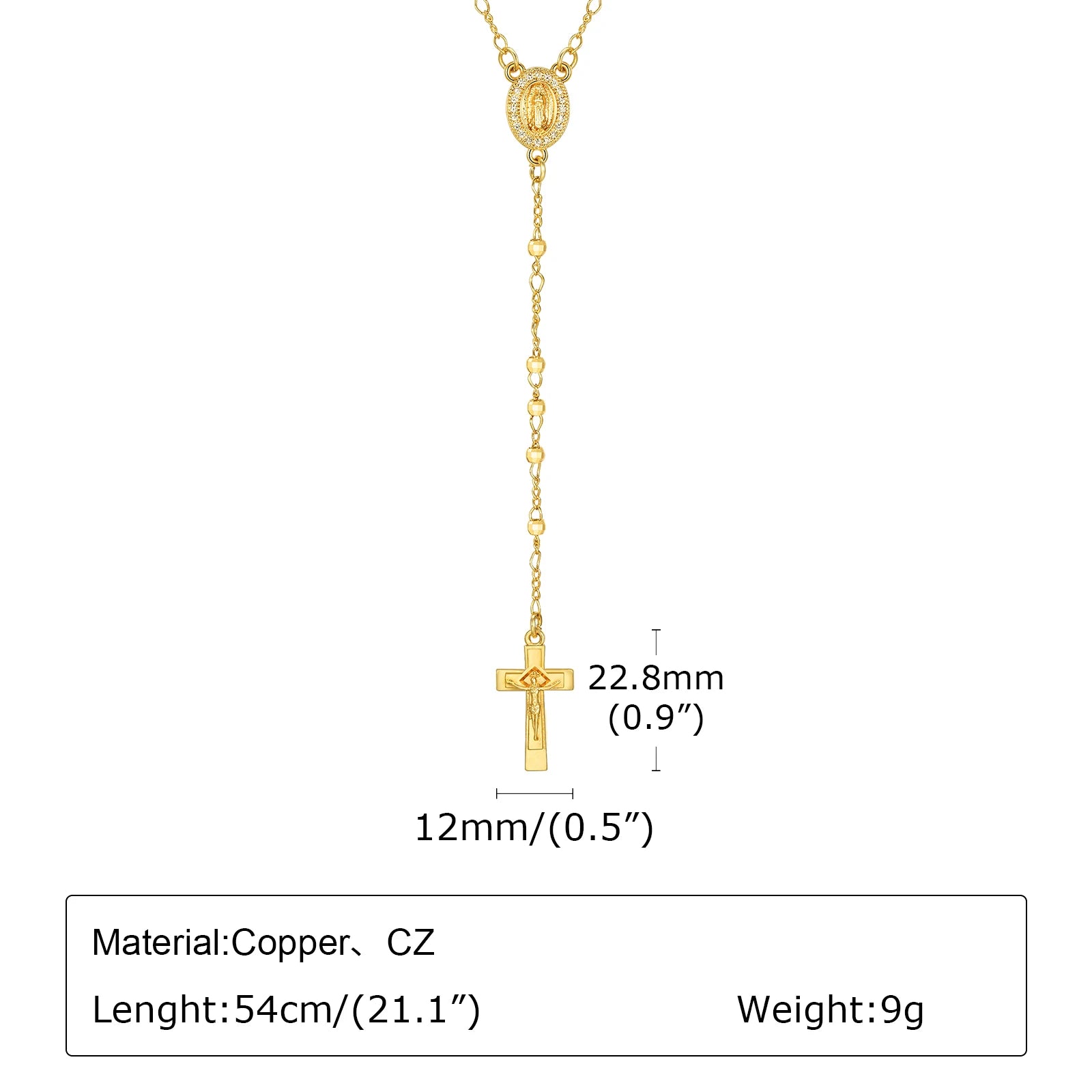 Catholic Cubic Zirconia Rosary Cross Beaded Link Bracelets, Oval Jesus Coss Jewelry, Religion Gold Plated Bracelet