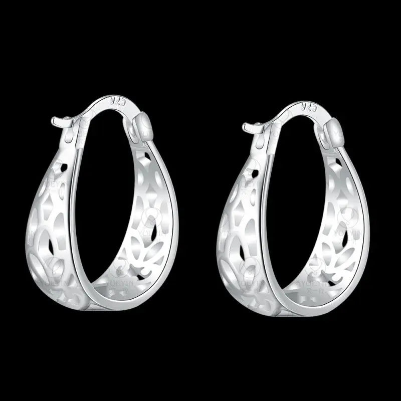 925 Sterling Silver 21mm U Hoop Earrings Women Fashion Engagement Jewellery