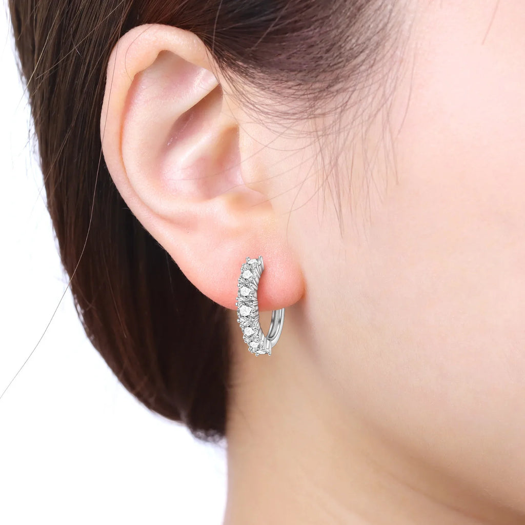 925 Sterling Silver Sparkling Zircon Hoop Earrings Trendy Jewellery Gift