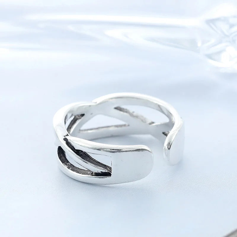 925 Sterling Silver Overlapping Adjustable Open Ring Engagement Jewellery Wholesale Accessory