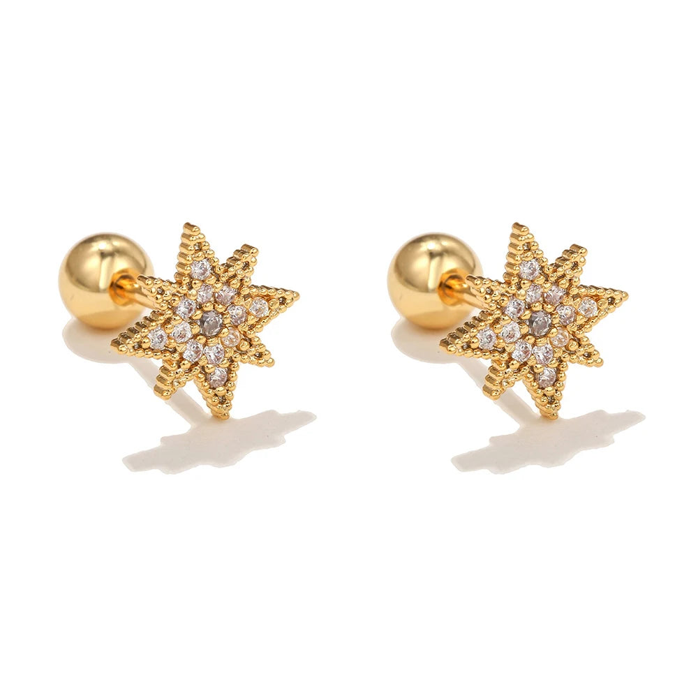 New Stainless Steel Cubic Zirconia Chain Hoop Earring Star Moon