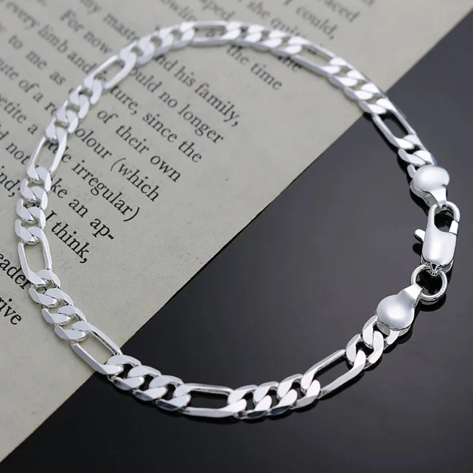 4mm Simple Fine Chain Bracelet 925 Sterling Silver Women Christmas Gift