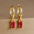18K Gold Plated Green Zirconia Huggies Hoop Earrings Square Pendant