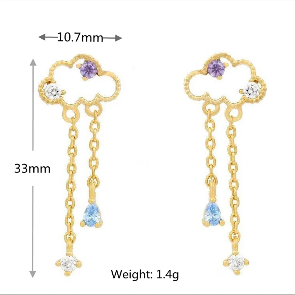 New Stainless Steel Zirconia Hoop Earring Cloud Star Moon Chain Pendant
