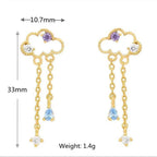 New Stainless Steel Zirconia Hoop Earring Cloud Star Moon Chain Pendant