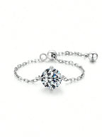 Certified Moissanite Chain Ring 1CT Oval Pear Cut Adjustable 925 Sterling Silver
