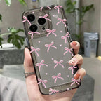 Cute Pink Bow Clear Case for iPhone 16 15 14 13 12 11 Pro Max XR XS 7 8 Plus