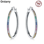 925 Sterling Silver Rainbow Gradient Versatile Hoop Earrings Fine Birthday Gift