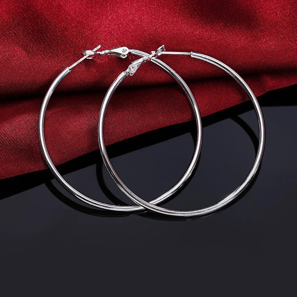 925 Sterling Silver Big Hoop Earrings Women 50/60/70/80mm Wedding Jewellery