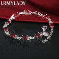 Red Crystal Chain Bracelet 925 Sterling Silver Women Fashion Wedding Gift