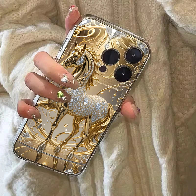 Golden Horse Diamond Print Case for Samsung Galaxy S25 S24 Ultra S23 FE A56