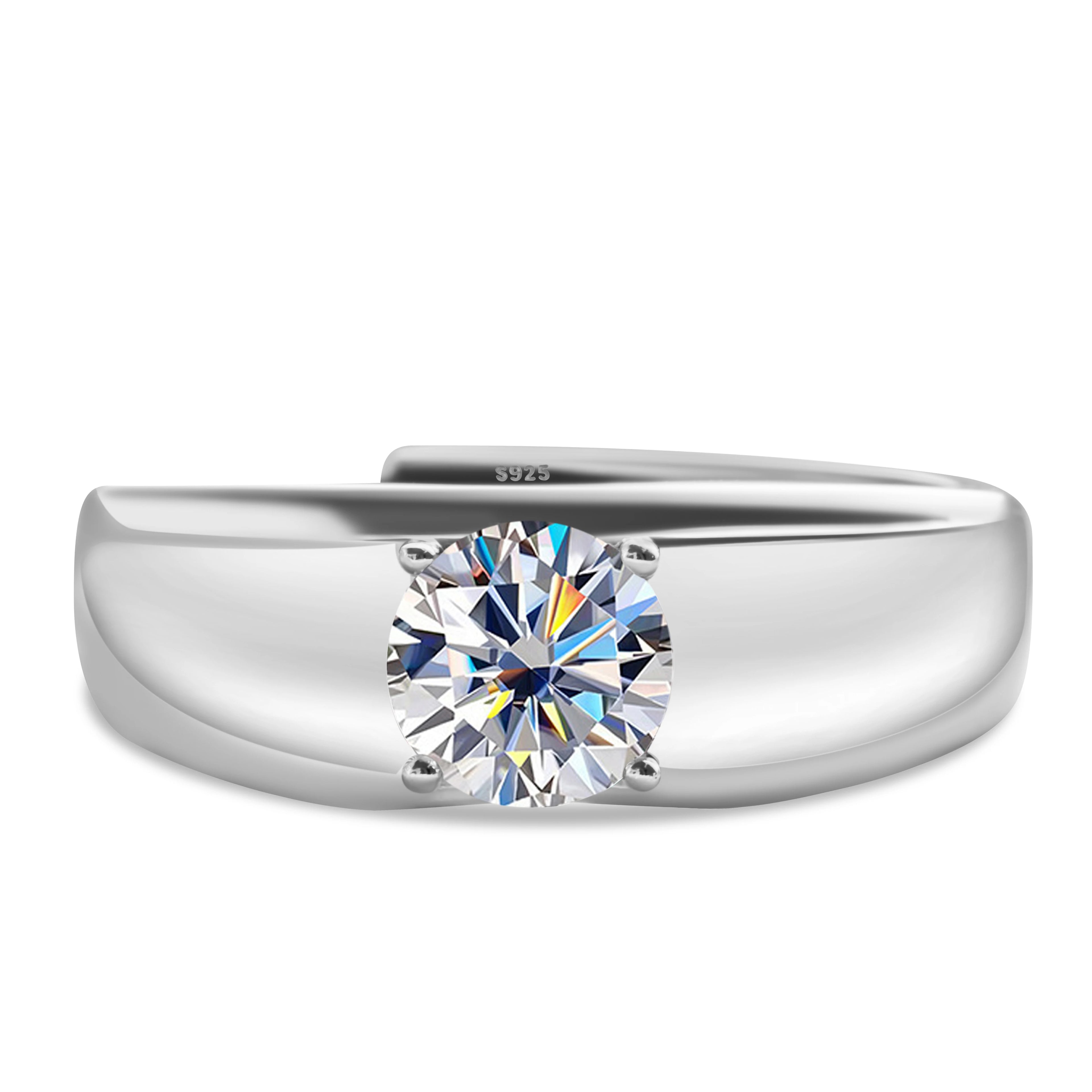 925 Sterling Silver Moissanite Ring for Men and Women, White Gold Plated, Engagement, Wedding Jewelry, Trend Gift, 1 Carat, 2024