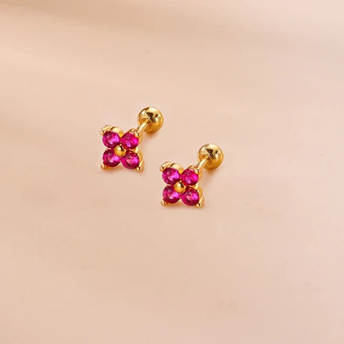 2PCS New Stainless Steel Rose Red Mini Piercing Stud Earrings